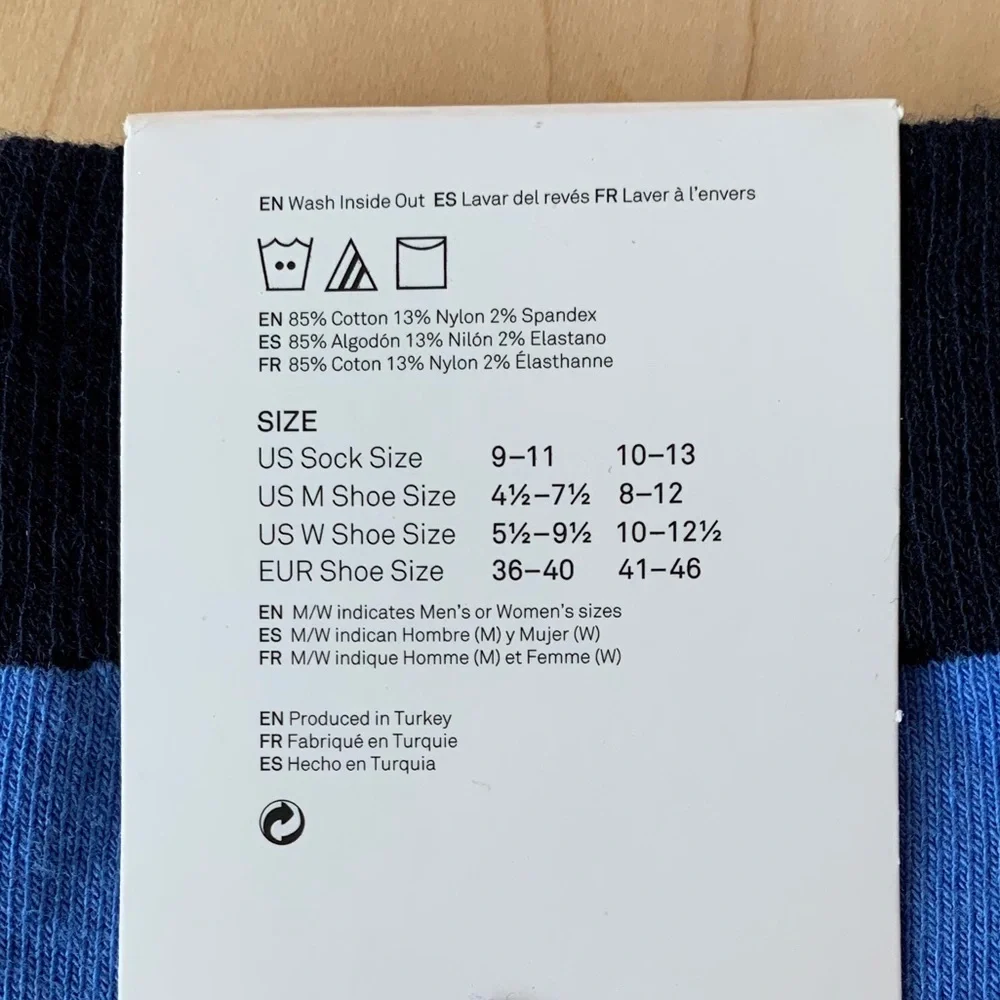 Happy Socks 🧦 The Color Block Socks Blue Gray NEW - Picture 3 of 8